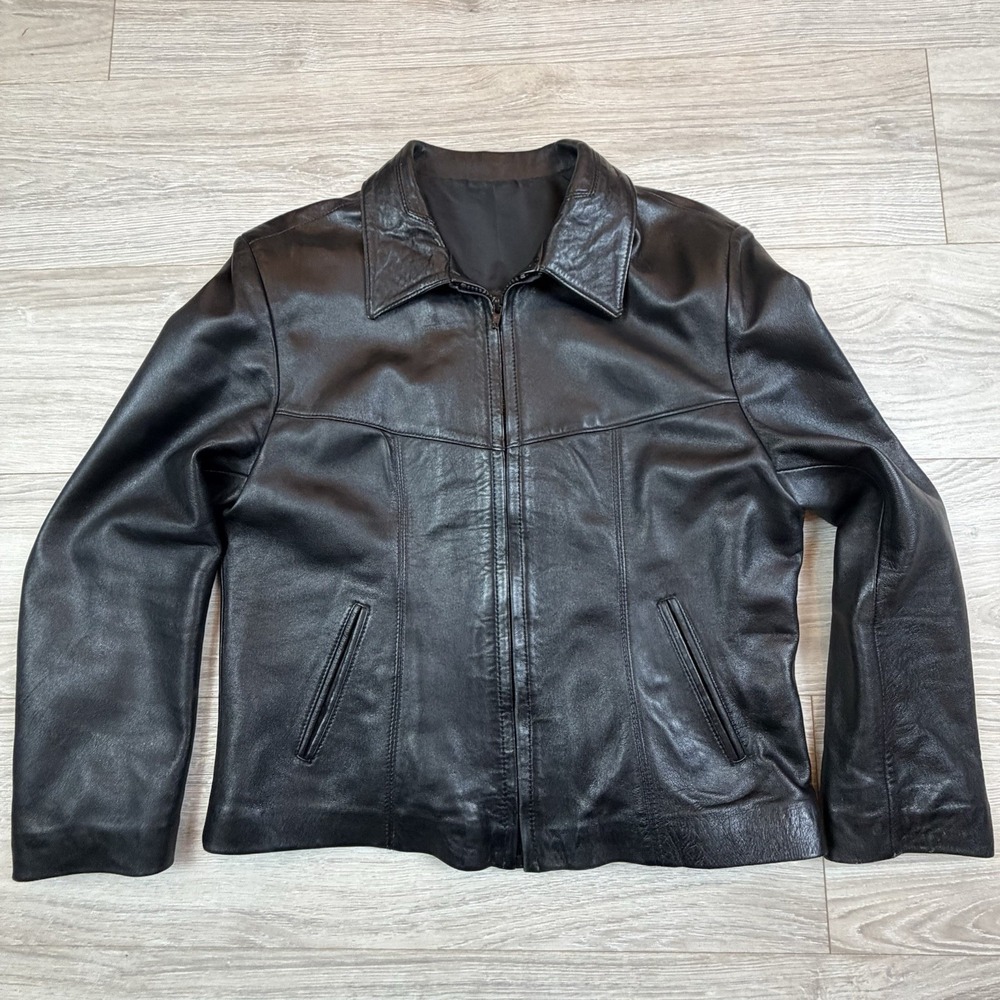 Manuel Herrero Madrid Black Soft Lambskin Leather Moto Jacket Zip Up Size L